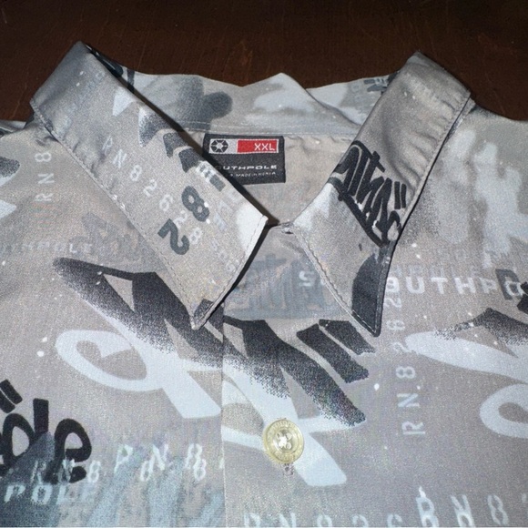 Southpole Mens S/S Shirt Adult 2XL Grey Graphic Graffiti Print Button Down - Picture 7 of 10